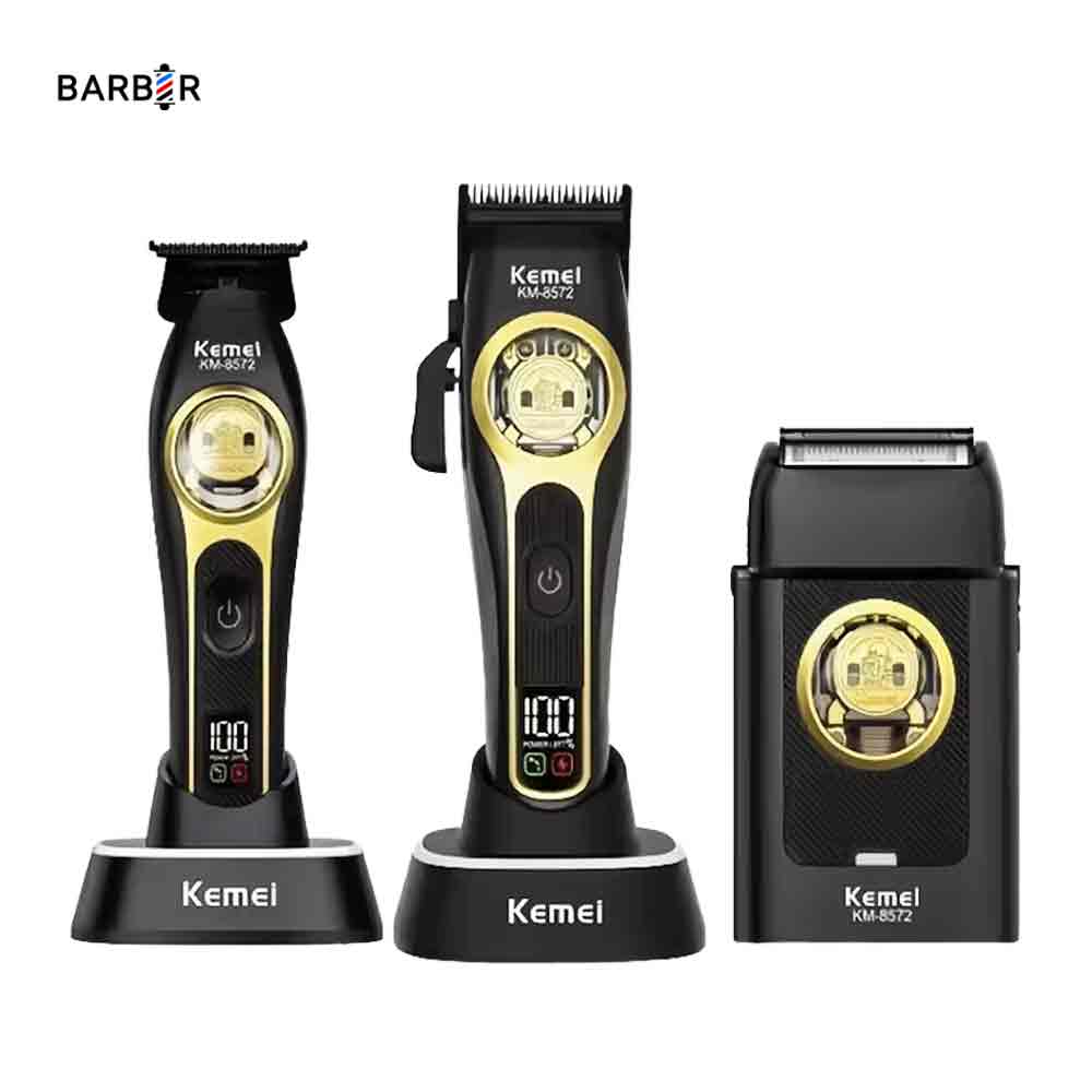 ست ماشین اصلاح کیمی KM-8572 شامل حجمزن، خطزن و شیور ست ماشین اصلاح کیمی مدل KM-8572 | حجمزن، خطزن و شیور با تیغه DLC - تصویر 1