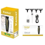 ماشین اصلاح خط‌زن و صفرزن شارژی کیمی (Kemei) مدل KM-1449 تیغه استیل ضدزنگ پیشرفته با قابلیت اصلاح با شماره صفر موتور با حداکثر سرعت 7500 دور در دقیقه نمایش وضعیت باتری باتری لیتیومی 1800 میلی‌آمپرساعت با 240 دقیقه کارکرد پس از 150 دقیقه شارژ مناسب استفاده خانگی، حرفه‌ای/آرایشگاهی و سفری همراه با 4 عدد شانه اصلاح در سایزهای 1، 3، 5 و 7 میلی‌متر