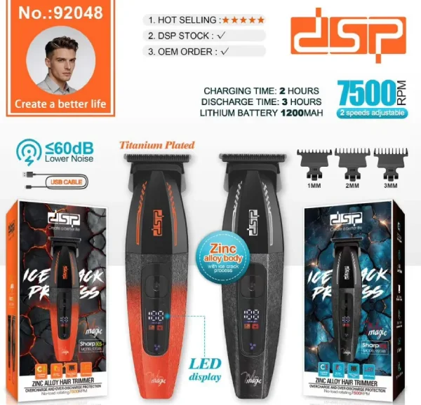 ماشین اصلاح و خطزن حرفهای دیاسپی مدل DSP 92048 با بدنه آلیاژ روی ماشین اصلاح و خطزن حرفهای دیاسپی مدل DSP 92048 با بدنه آلیاژ روی
